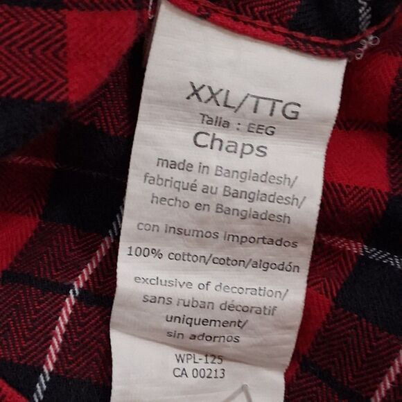Chaps Shirt Mens 2XL XXL Red Plaid Long Sleeve Button Down Easy Care Casual Flaw - Picture 7 of 14